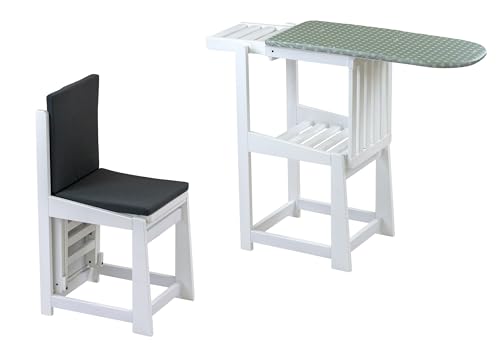 Table à repasser - Chaise SINFONIA - Table à repasser transformable avec plan de travail 81 x 35 cm et porte-fer - Assise 40 x 35 cm - Coussin avec dossier -...
