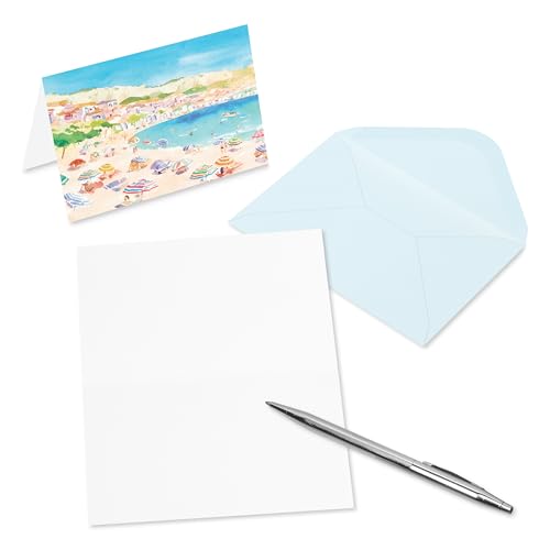Image of Papyrus 14-Count All-Occasion Blank Stationery Note Set, Watercolor Beach Scene