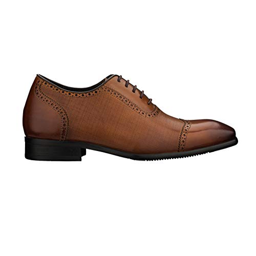 CALTO Men's Invisible Height Increasing Elevator Shoes - Brown Premium Leather Lace-up Wing-tip Formal Oxfords - 2.4 Inches Taller - Y1066 - Size 9 D(M) US2