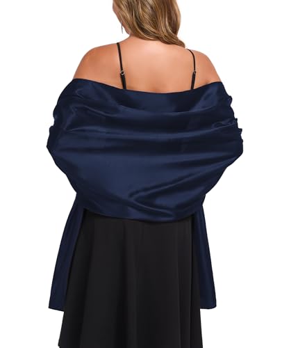 TONGFANTFL Shawls and Wraps for Evening Dresses Satin Women Long Scarf Wedding Guest Shawl Navy01