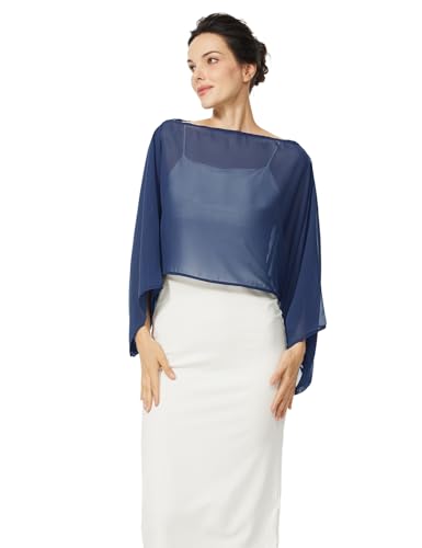 BEAUTELICATE Capa de Chiffon para Mujer con Mangas Estolas Chales para Vestidos de Noche Novia y Fiestas-Azul Marino
