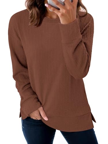 ONLYSHE Womens Shirts Long Sleeve Crewneck Tunic Tops Casual Lightweight Knit Solid Color Sweatshirts Trendy Blouse Basic Tee