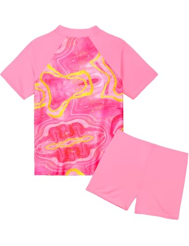 Girls Swimsuit Colorful Short Sleeve Bathing Suits UPF 50+ Rash Guard Set Two Piece Summer Swimwear2