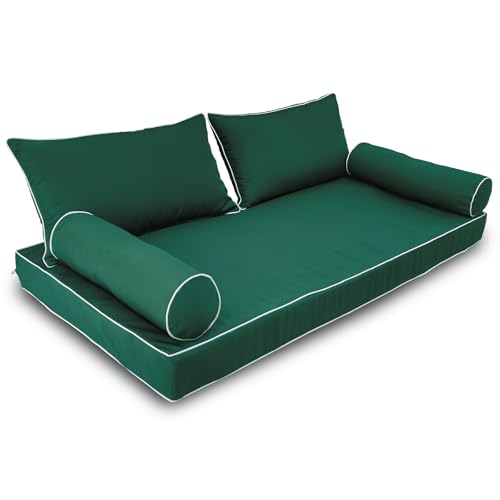 Image of Outdoor Daybed Cushion Cover Twin,Daybed Mattress Bolster Pillow Fitted Sheet Cover,Twin Size Outdoor Daybed Cushion Covers (Dark Green, 75 * 39 * 6in)