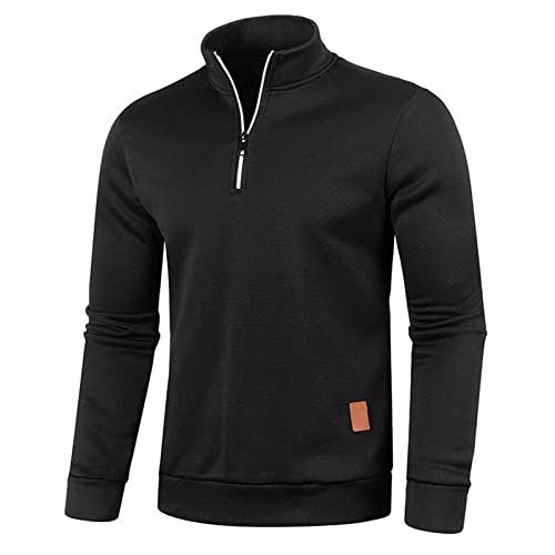 Generic AMAZON CHIOCE!MENS TOPS,MENS HOODIES Men'S Quarter Zip Thermal Fleece Lined Sweater,Winter Lightweight Soft Pullover Outdoor Athletic Lapel Sweatshirt Black thumb #2