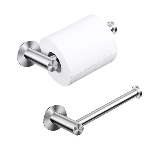 Portarrollos MEZOOM 2pcs cuelga papel higienico de 304 acero inoxidable soporte rollo papel higienico de 3M adhesivo fuerte para colgar papel del higiene, toalla en baño y cocina Cover