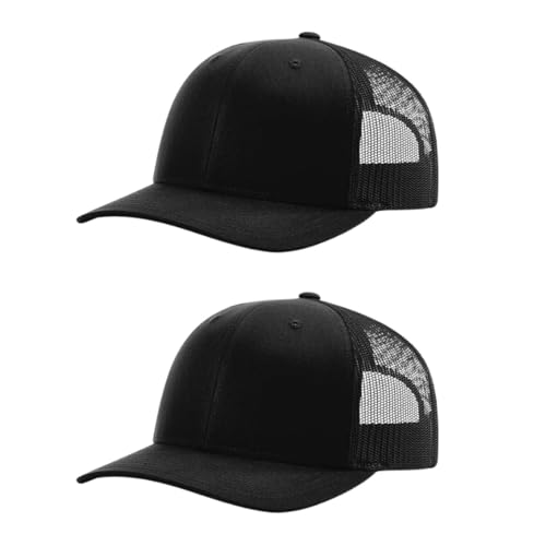 Richardson 112 2-Pack Classic Six-Panel Adjustable Snapback Trucker Cap | Bulk Packs Available (Black)