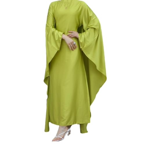 Vestido largo de raso con manga mariposa murciélago Abaya Dubai para mujer, 09 Bright Gn8, S, 09 Bright Gn8, S