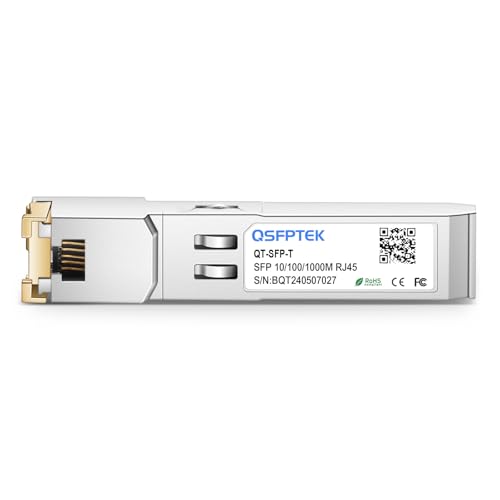 Image of QSFPTEK 1.25G Gigabit SFP Copper RJ45 Module, SFP to RJ45, 10 /100 /1000BASE-T Mini-GBIC, Ethernet Transceiver for Ubiquiti UF-RJ45-1G, Supermicro,up to 100m