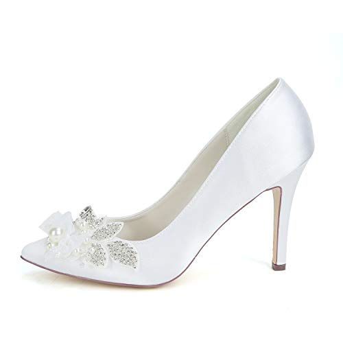 Anna's Bridal Pearl Satin White Wedding Shoes for Bride High Heels Pointed Toe Crystal Evening Prom Party Pumps Heels2