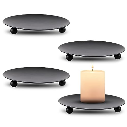 Platos para Velas 4 Piezas Portavelas de Hierro Retro Candelabros Soporte Velas Cera Decorativas para SPA/Hogar/Fiesta/Boda-Negro 10x10x1cm