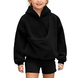 Generisch Mädchen-Sweatshirts mit Welpen- Katzenmotiv, Schultergurte, Taschen, langärmelige Kapuzen-Sweatshirts (Black, 9-10 Years)
