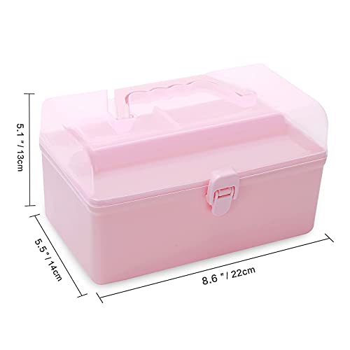 School Art Supply Box, Large Pencil, Toy, Crayon, Craft Storage Containers, Plastic Makeup Box for Brushes, Perfume, Cosmetic Storage with Handle - Pink