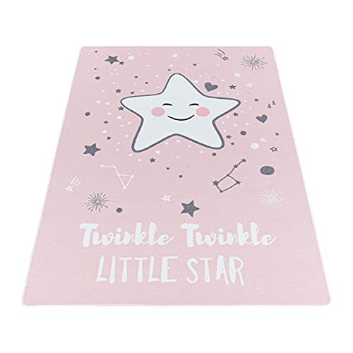 Laagpolig kindertapijt speelkleed baby motief babyster Grijs, kleur:Pink, grootte:100x150 cm - Afbeelding 4