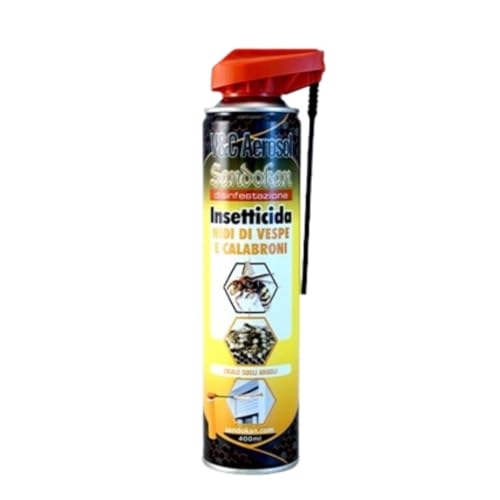 Sandokan, Insetticida Spray Vespe e Calabroni 400ml, Spray Vespe Lunga Gittata con Cannula di Precisione per Nidi, Azione Abbattente Rapida per Tapparelle e Sottotetti, Made in Italy