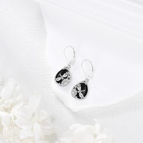 Dragonfly/Filigree Boho Black Onyx Earrings 925 Sterling Silver Black Onyx Dangle Drop Earrings Jewelry Gift for Women2