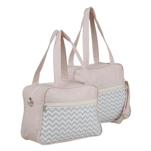 Kit 2 Bolsas Maternidade Multifuncionais, Bebê Mala Bege com detalhes chevrom