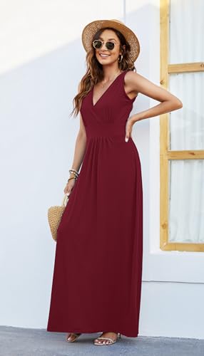 Image of AUSELILY Maxi Dresses for Women Summer Casual Sleeveless V Neck Wrap Dress | Sleeveless Long maxi dress with wrap V neck & side pockets, for formal cocktail, beach & casual daily wear