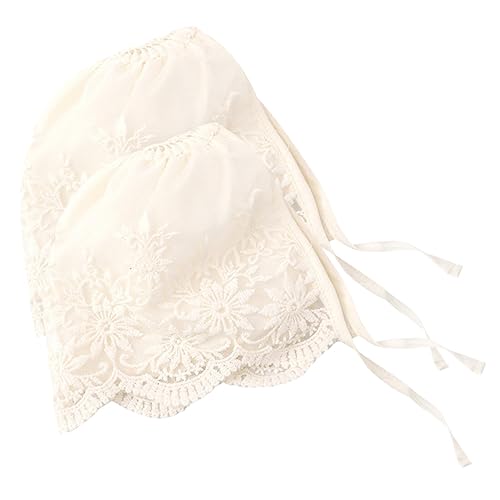 GARVALON Infant Girl Bonnet Beige Silk Bonnet Newborn for 0-3 Months Baptism Headband for Girl