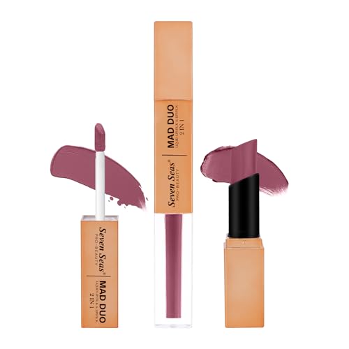 Image of Seven Seas 2in1 Non-Transfer | Smooth Texture | Hydrating | Long Lasting | Water-Proof | Full-Coverage Mad Duo Liquid Lipstick & Lipstick (Castro1, 4ml,3g)