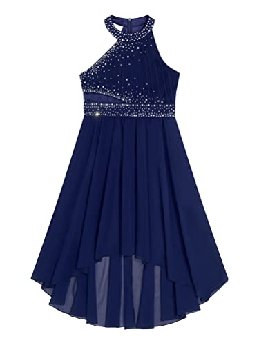 Kids Flower Girl High-Low Dress Sleeveless Halter Ruched Wedding Bridesmaid Dress Formal Party Gown3