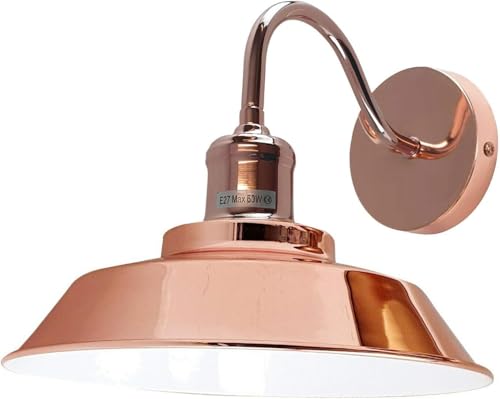 Modern Metal Wall Light Shiny Body Wall Lamp Lighting Sconce Fitting Vintage Industrial Wall Mount E27 Pendant with Light Shade for Bedside Living Room Hall Way (Rose Gold)