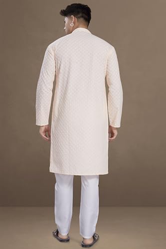 Image of DIVISIVE Men's Thread Embroidered Cotton Only Slim Fit Kurta