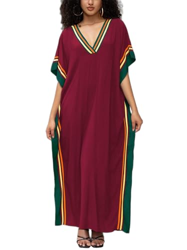 Image of KECVOT Kaftan Dresses for Women V-Neck Print Swimsuit Cover Up Plus Size Beach Caftan Lounge Dress