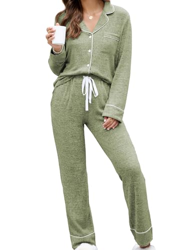 Image of Pjmlifecoco Pajamas Set Long Sleeve Womens Button Down Sleepwear Two Piece Nightwear Soft Pj Lounge Sets S-XXL