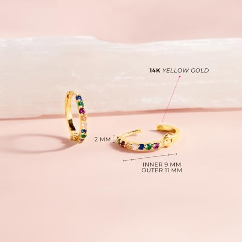 Image of 14k Yellow Gold Tiny Cubic Zirconia 9mm Hoop Earrings For Toddlers and Girls - Children's Cubic Zirconia Hoop Earrings - Small CZ Hoops For Young Kids