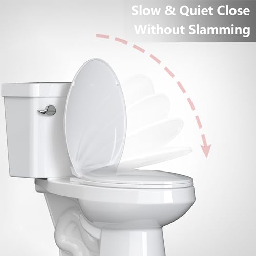 Elongated Toilet Seat, Soft-Slow Close, 19 Inch Elongated Toilet Seat For Elongated Toilets, Quiet-Close Lid And Seat, Easy To Install And Clean, Never Loosen, White