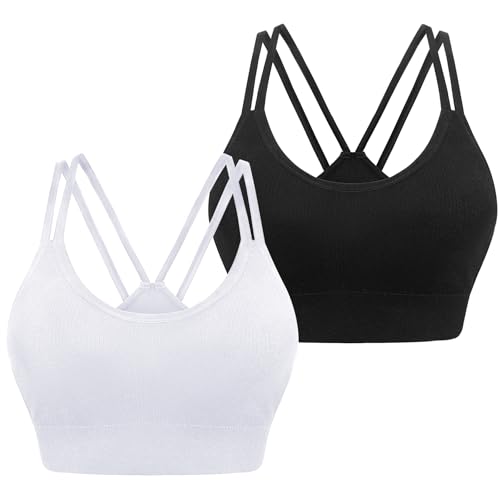 Leversic Sport BH Damen Push Up Ohne Bügel Bustier Damen Gepolstert Sport Top mit Rückenausschnitt für Joggen Yoga Fitness, (651) 2pcs-Schwarz+Weiß, M Leversic Sport BH Damen Push Up Ohne Bügel Bustier Damen Gepolstert Sport Top mit Rückenausschnitt für Joggen Yoga Fitness, (651) 2pcs-Schwarz+Weiß, M
