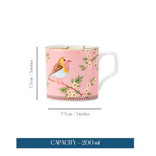 GOLDEN QUEEN'S Handcrafted Tea Cups - Set of 6 | Ideal for Everyday Tea and Coffee, Enhancing Your Daily Rituals - Pink Birdie