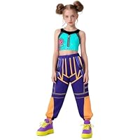 Girls Pop Demon Singer Costume Kids 2 Piece Halloween Hunters Cosplay Outfit with Sleeveless Crop Top and Pants for Carnival Party SV079S