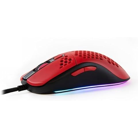 Arozzi Favo Ultra Lightweight Customizable RGB Gaming Mouse with Honeycomb Pattern Pixart 3389 Sensor and Omron 20M Switches - Red Cover