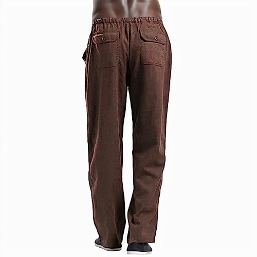 Men's Casual Linen Pants, Lightweight Elastic Waist Loose Fit Beach Yoga Trousers Travel Baggy Work Pant Pajama2