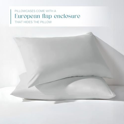Image of Blue Dahlia 100% Cotton, Standard Size Pillow Covers (18 inch x 28 inch), Set of 2 Pillow Covers, Silky Smooth Feel, 400TC Solid Pillow Covers, Colour: Grey