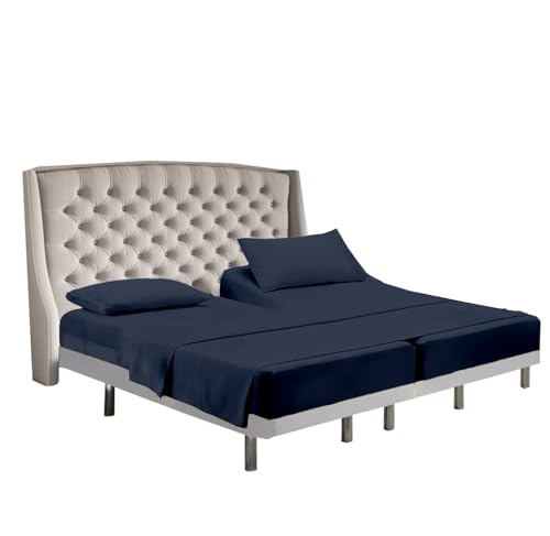 Image of Cottingon 5 PCs Split King Sheet Sets for Dual Adjustable Beds, Soft Luxury Microfiber XL Sheets for King Size Mattress Fits 15 to 18 deep Pocket, Navy Blue