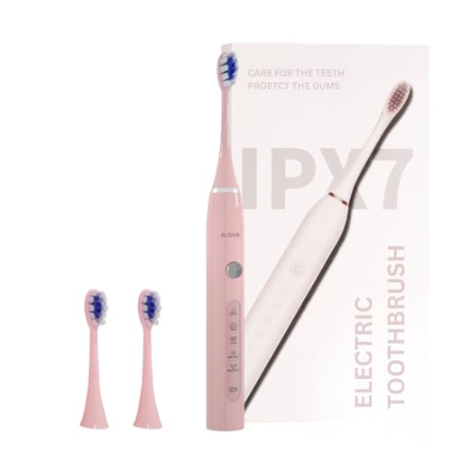 Image of AUSHA Pink Smart Sonic Electric Toothbrush for Adults | 38,000 Strokes /Min | 5 Modes | 3 Brush Heads | Wireless Charging | IPX7 Waterproof | 6-Month Battery Life