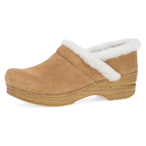 Dansko Pro Cozy Slip-On Clogs for Women - Rocker Sole and Arch Support for Comfort - Shearling Trim Details Cozy 10.5-11 M US Tan