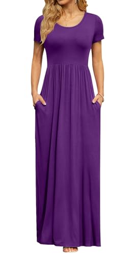 Image of DB MOON Womens 2026 Summer Maxi Dresses Casual Short Sleeve Empire Waist Spring Long Dress with Pockets