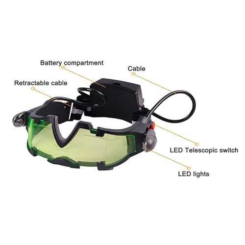 Spy Night Vision Goggles for Kids, Adjustable Spy Gear Night Mission Goggles with Flip-Out Lights Green Lens as Childrens Gift for Racing Bicycling Skiing to Protect Eyes