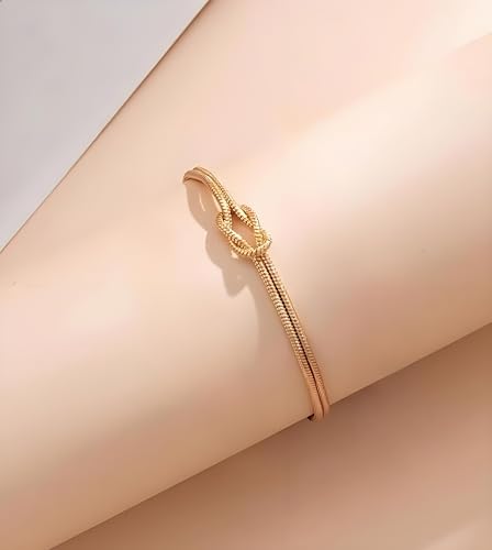 Mother Daughter Bracelets, 2Pcs Gold Knot Love Trendy Bracelet Snake Chain Infinity Inspirational Adjustable Bracelet Holiday New Year Anniversary Meaningful Jewelry Gift3