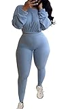 Women Ribbed 2 Piece Outfits Long Sleeve Fall Pullover Crop Tops Long Pants Set Bodycon Sweatsuits...
