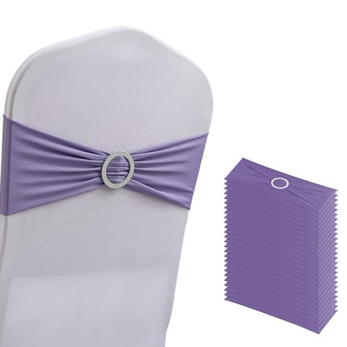 Thenevred Pack of 30 Spandex Rose Purple Chair Sashes for Wedding and Party Events - Chair Bows, Bands and Buckles Fitting Decorations