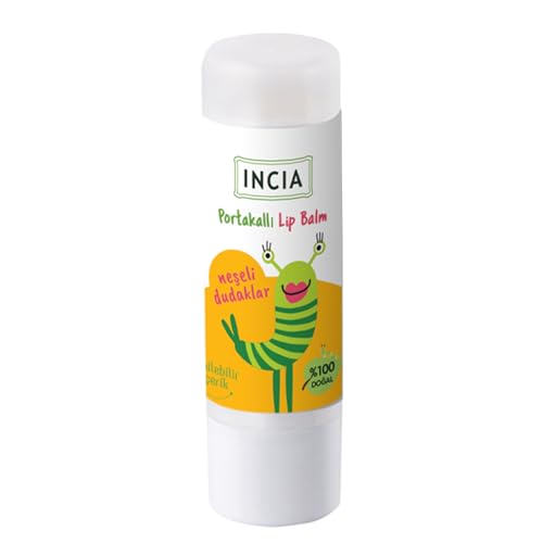 İncia Kids Lippenbalsam Fruity Orange, Sanfte Kinderpflege, Vegan, Natürliche Inhaltsstoffe, Feuchtigkeitsschutz, 6g