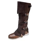 Pirate Boot Covers Medieval Renaissance Faux Leather Steampunk Boots Tops with Studs, Pirate Cosplay Halloween Boot Covers Costume Accessories for Men Women Brown