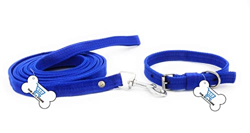 Image of Dog Training Lead 10.FT Long Rope Cotton Nylon Webbing Recall Obedience Line Leash for Pet Best for Small to Medium Breed Dogs (10.Feet Leash & Collar 0.75 inch, Blue)