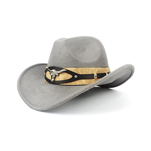 MEINIU Men's Cowboy Hat Retro New Cowboy Hat Ladies Men Western Cowboy Hat Dad Gentleman Leather Straw Hat (Color : Gray, Size : 56-58)