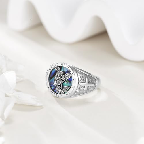 St Michael Memento Mori Ring Men S925 Sterling Silver Medal Signet Ring Jewelry Gifts for Men Women2